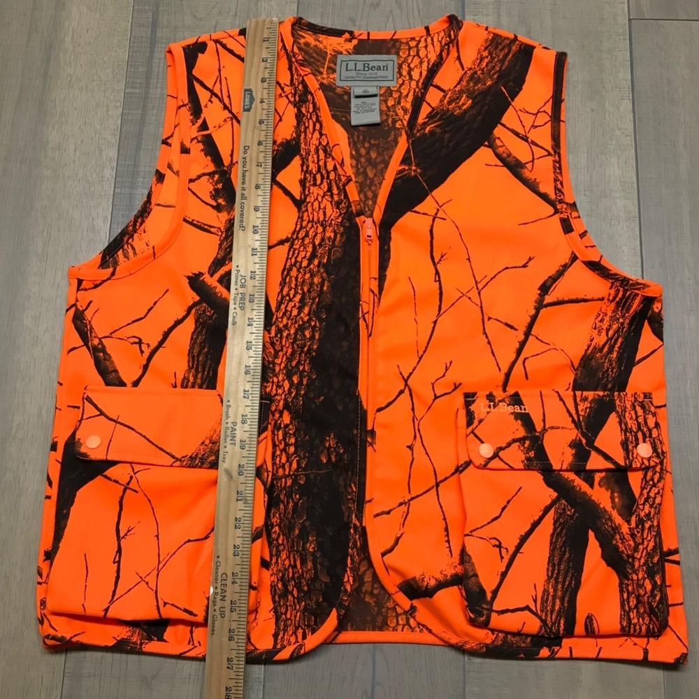Vintage L.L. Bean Vest Mens M Blaze Orange Camo Realtree Hardwoods Blaze Hunting - Picture 10 of 11